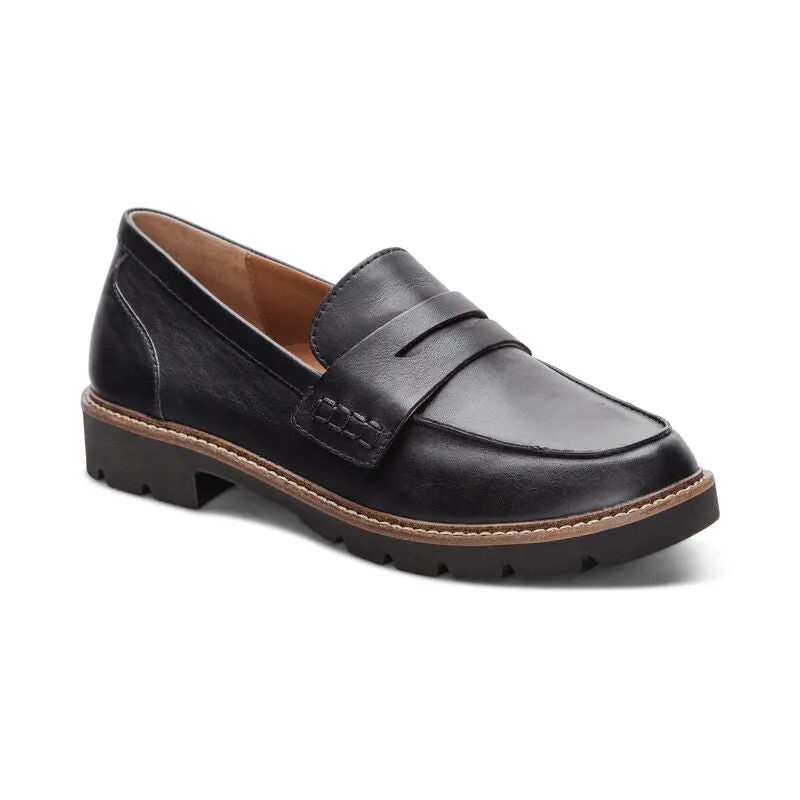 Aetrex Collette Loafer Arch Support Loafer in Black & Brushed Silver