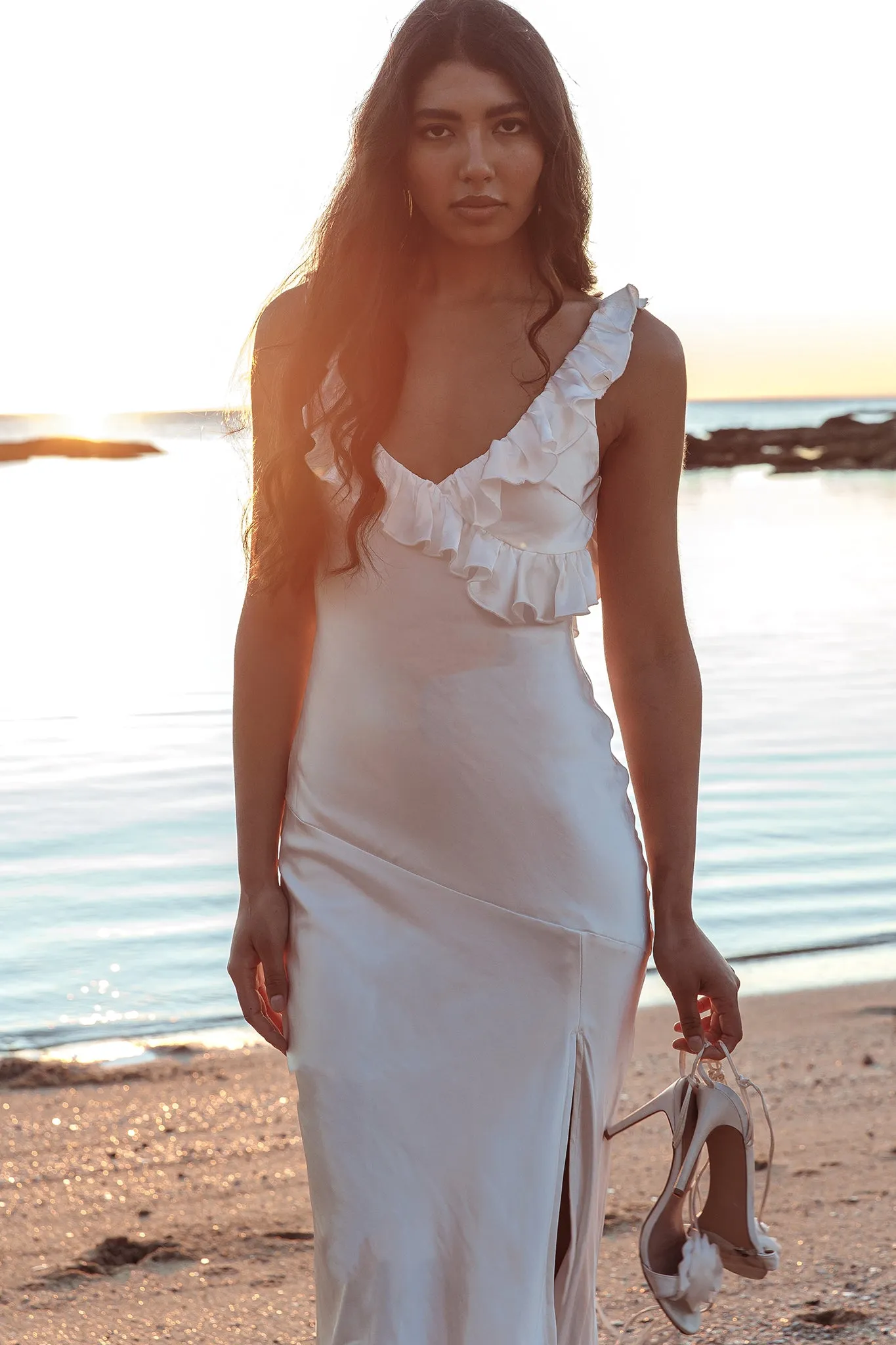 Alba Frill Trim Maxi Dress White