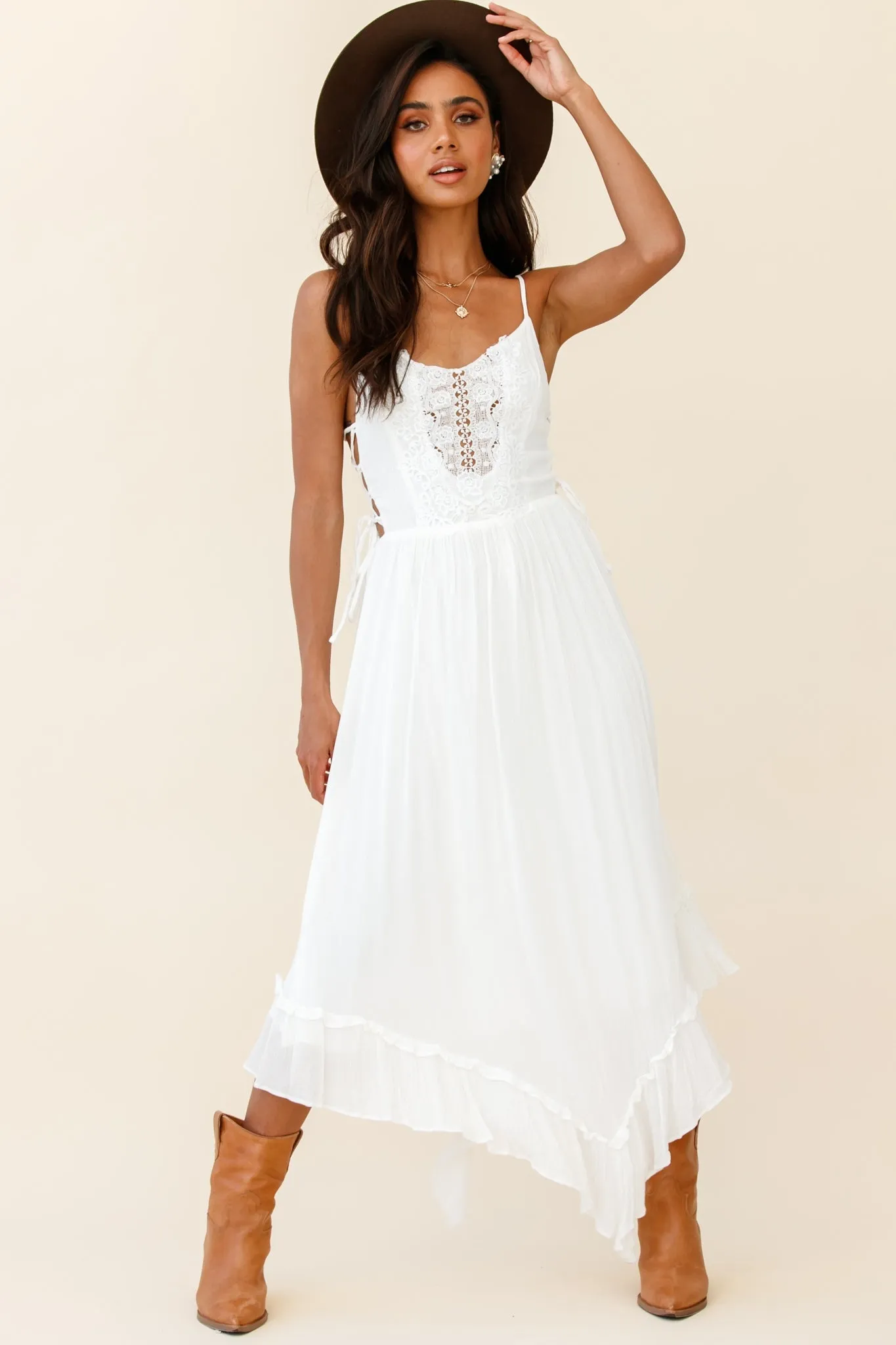 Angel Lace-up Maxi Dress White