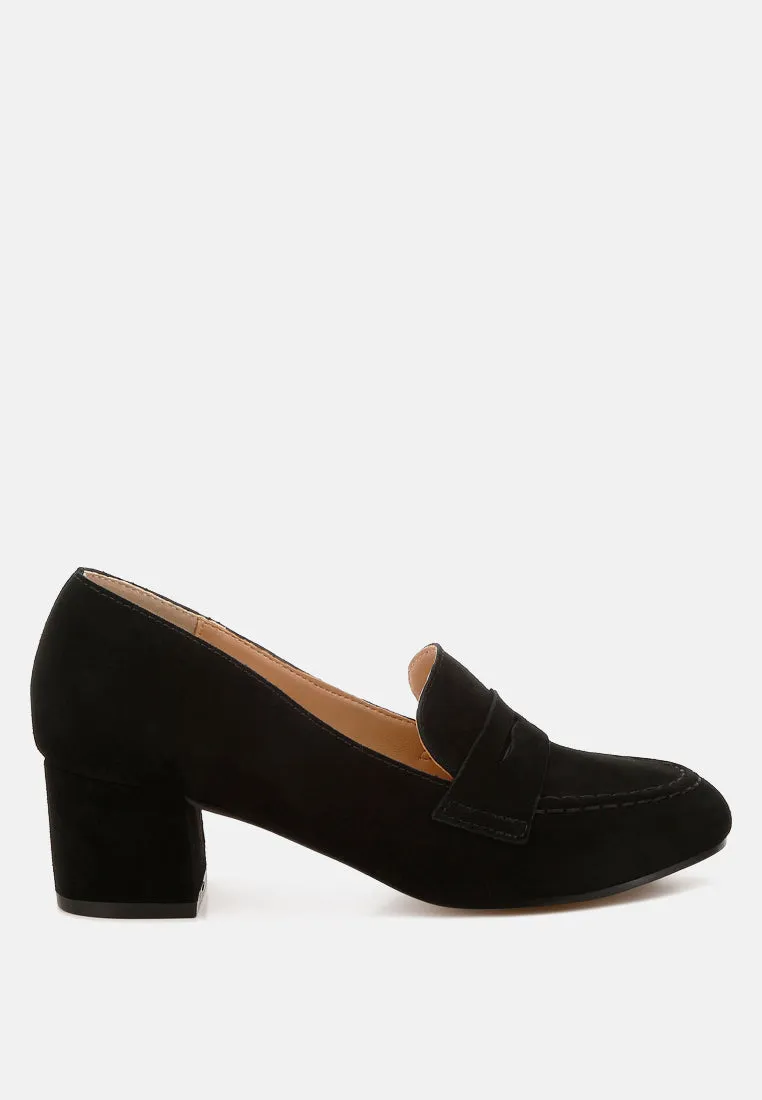 Astra Block Heel Suede Loafers