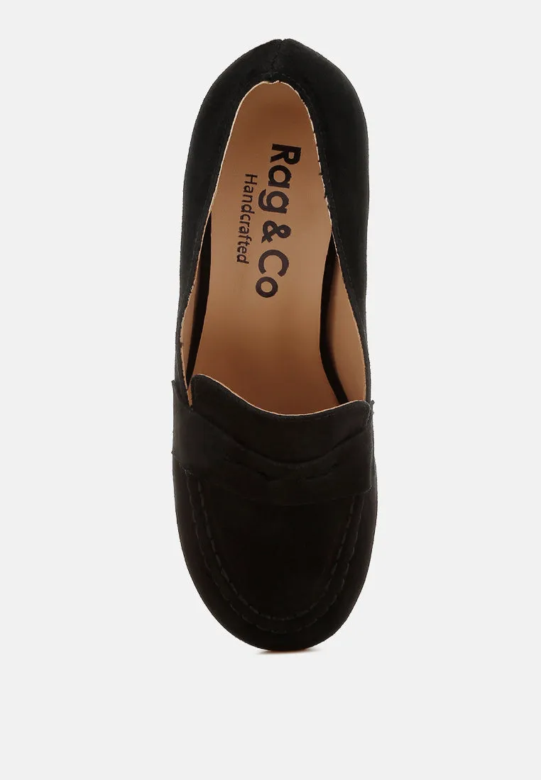 Astra Block Heel Suede Loafers