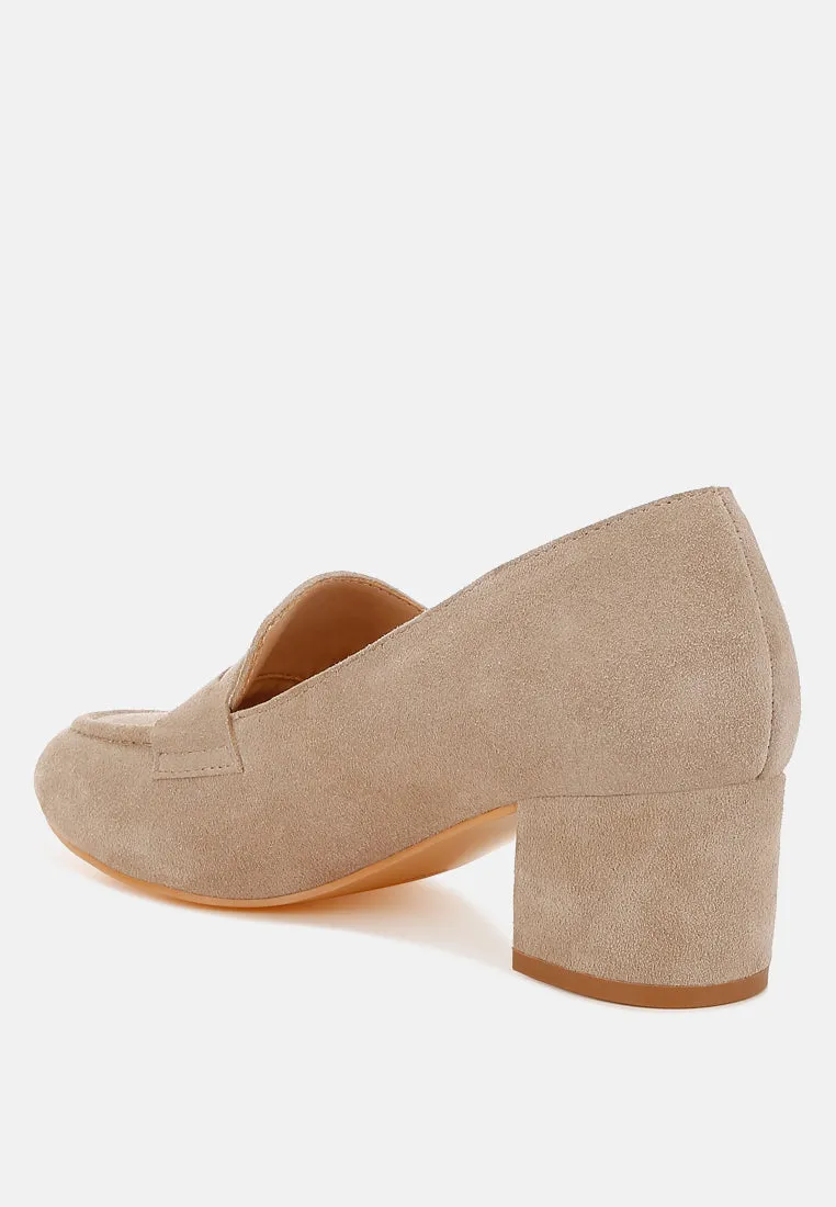 Astra Block Heel Suede Loafers