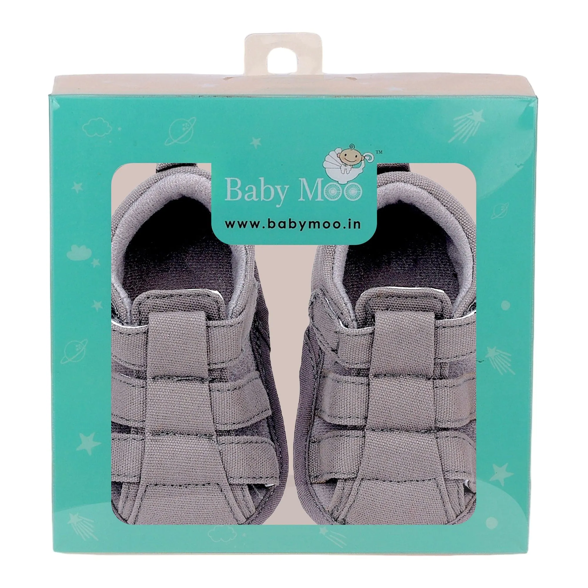 Baby Moo Stylish Breathable Velcro Straps Anti-Skid Sandals - Grey