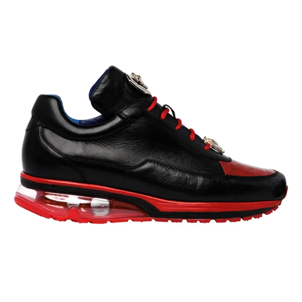 Belvedere Flash Black & Red Genuine Ostrich & Soft Italian Calf Men Sneakers