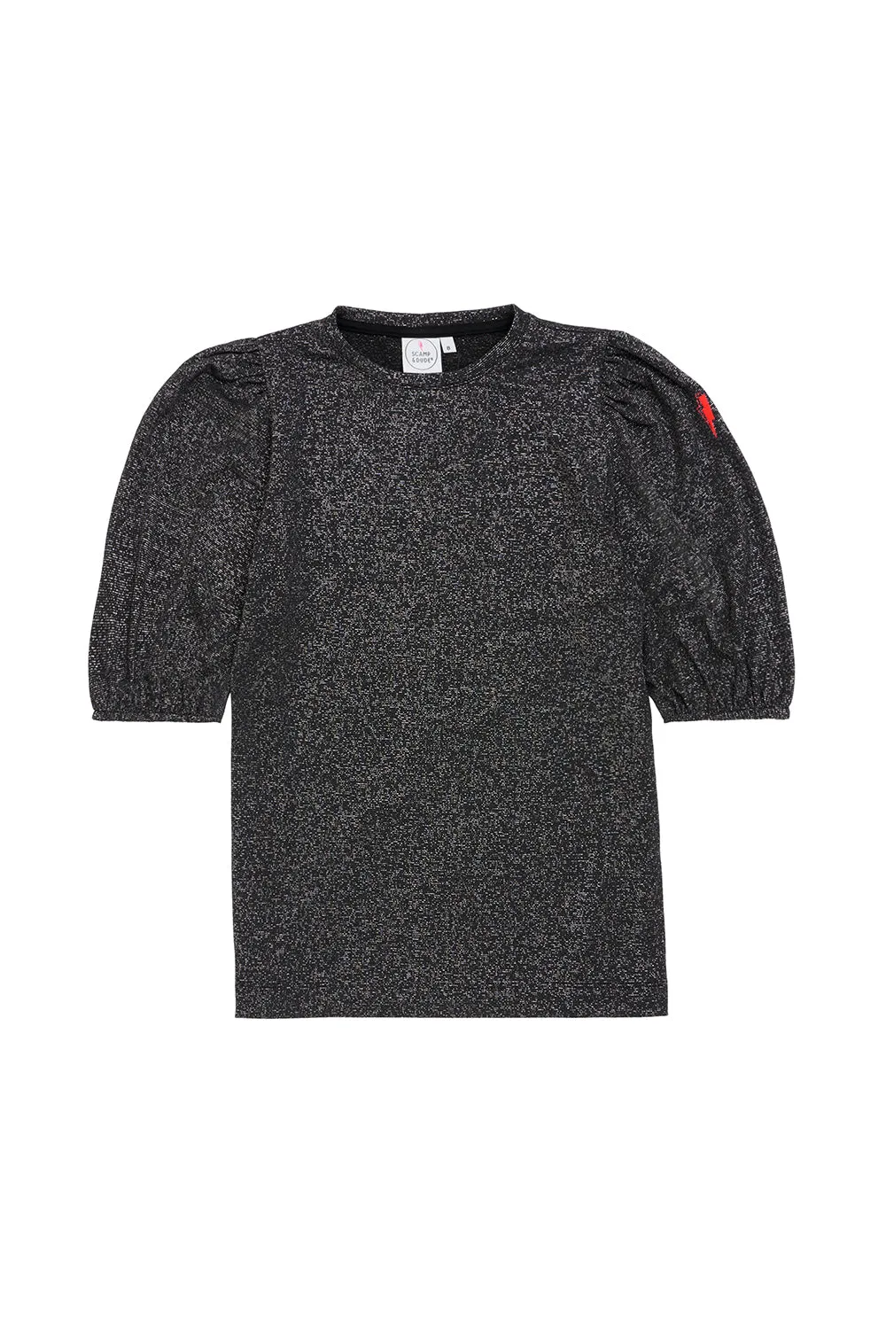 Black Lurex Puff Sleeve T-Shirt