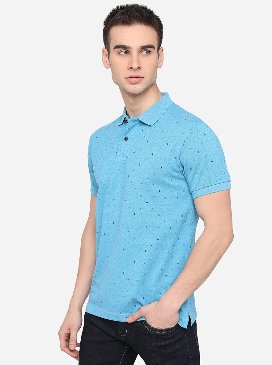 Bonnie Blue Printed Slim Fit Polo T-Shirt | Greenfibre