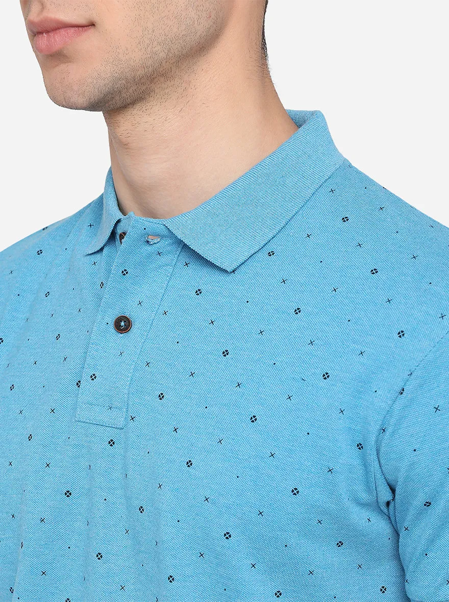 Bonnie Blue Printed Slim Fit Polo T-Shirt | Greenfibre