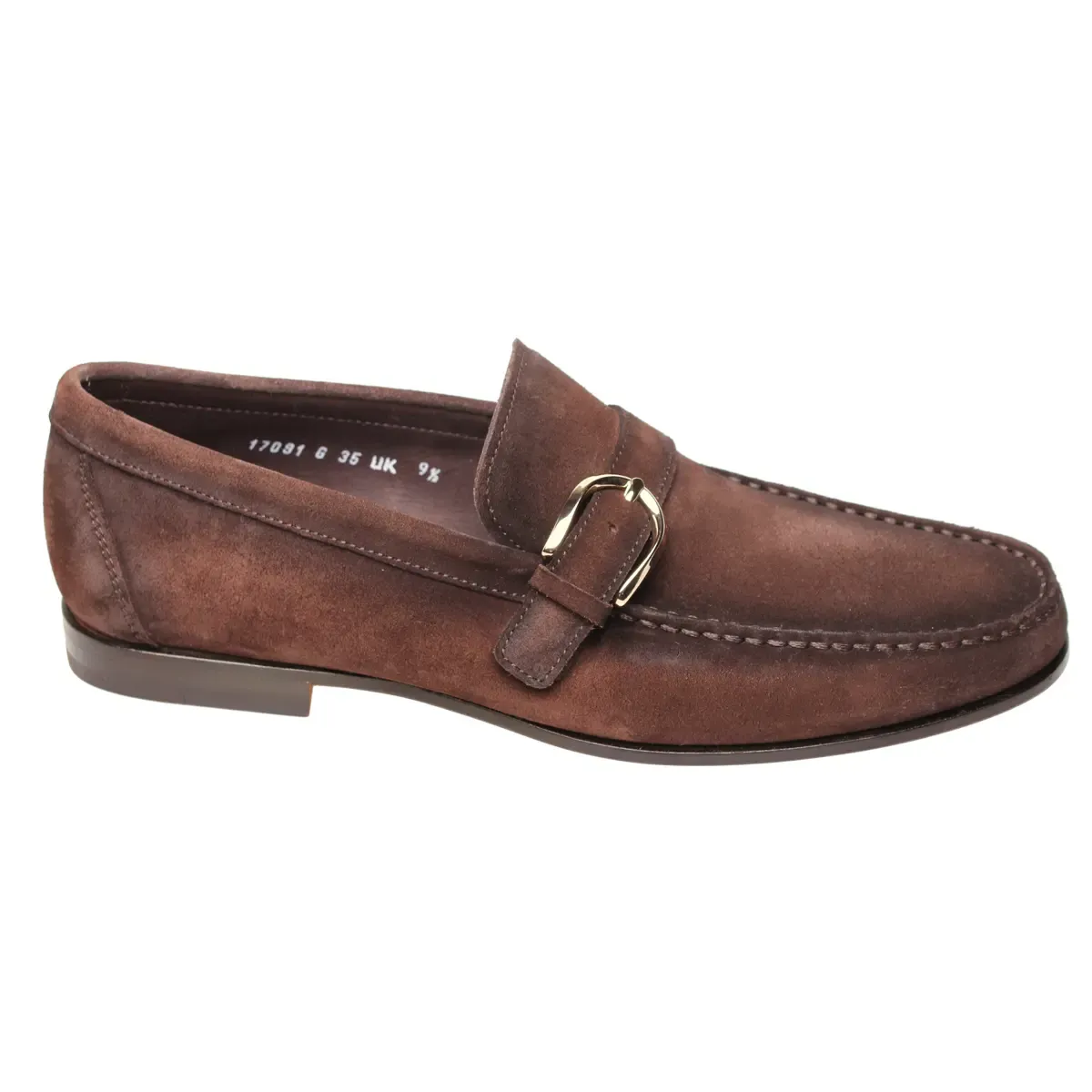 Brown Slip On Single Buckle Suede Loafers