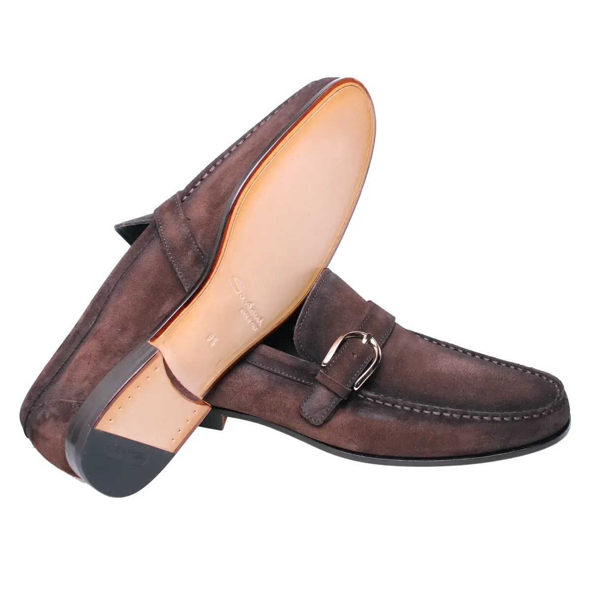 Brown Slip On Single Buckle Suede Loafers