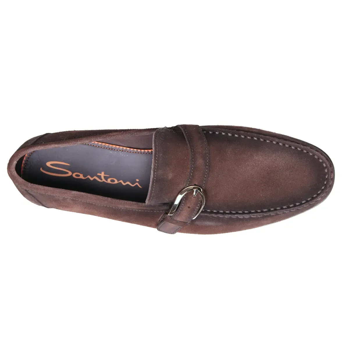 Brown Slip On Single Buckle Suede Loafers