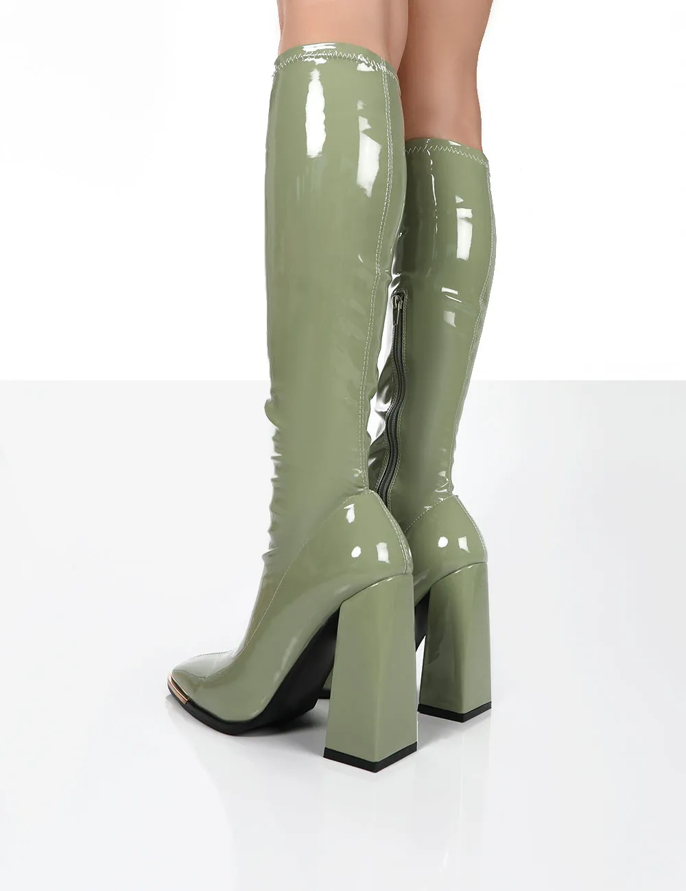 Caryn Green Patent Knee High Heeled Boots