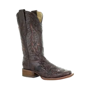 Corral Boots Women's Chocolate Snake Inlay Square Toe Boot