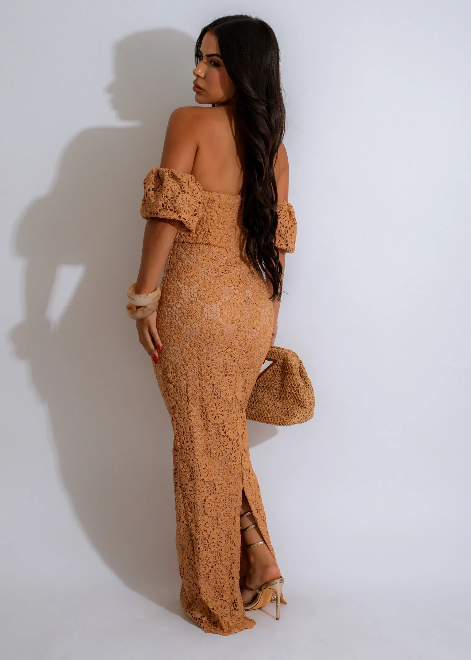 Dancing Stars Crochet Maxi Dress Nude