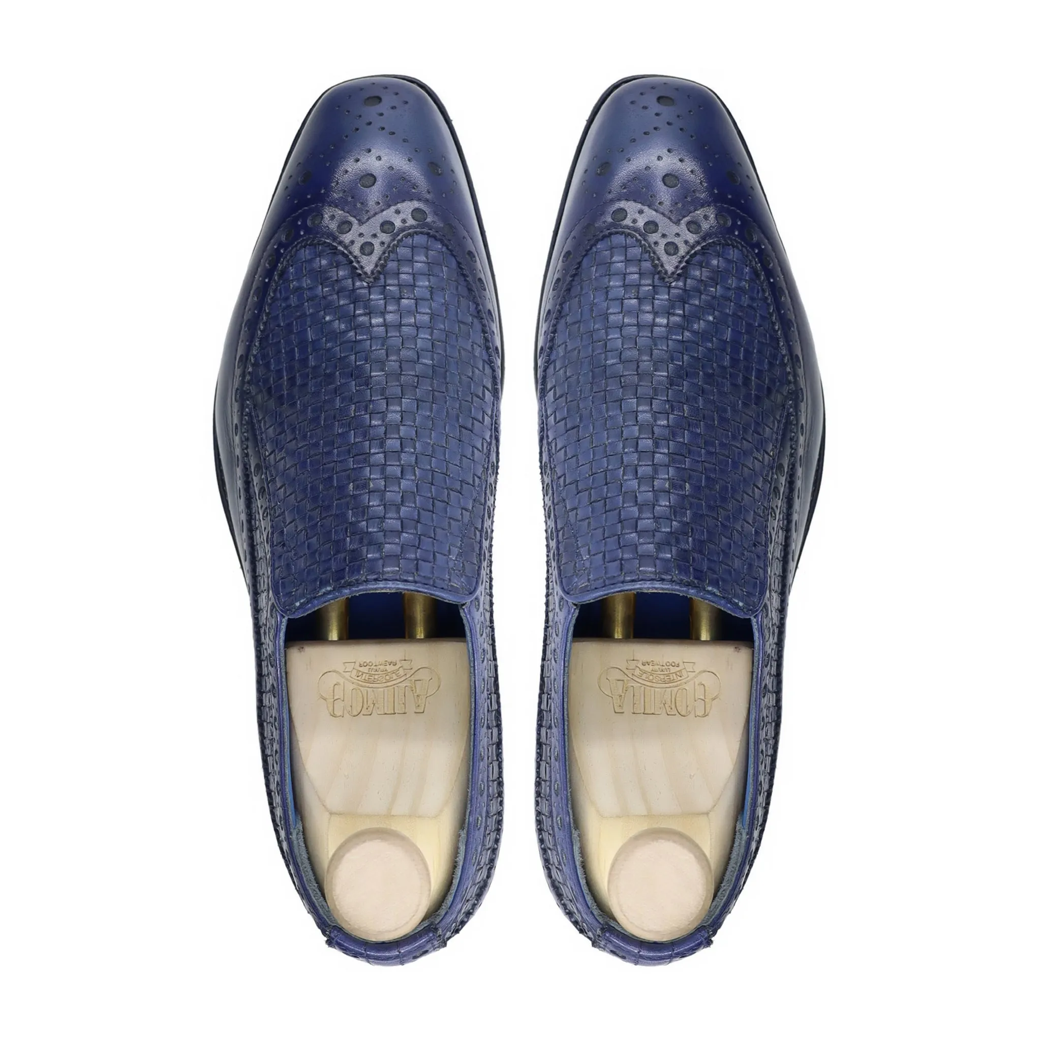 Denton - Men's Blue Hand Woven Calf Leather Loafer