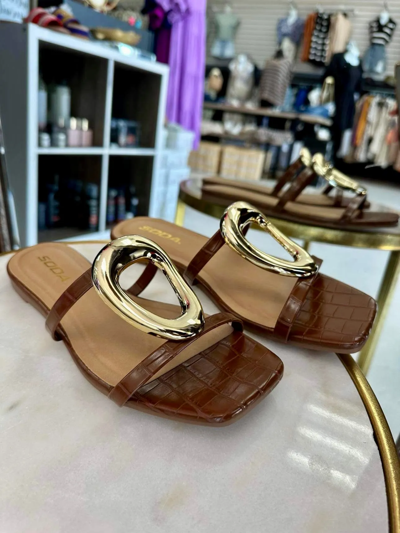 Distant Brown Croc Sandal