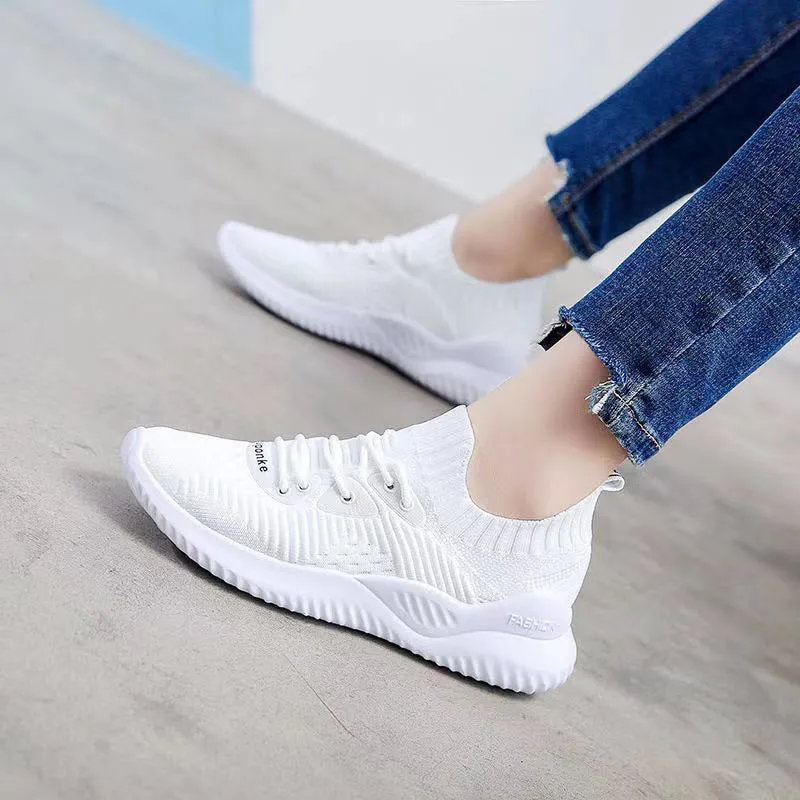 Flying Woven Mesh Sports Shoes Women Spring And Autumn New Breathable Casual Soft Sole Lightweight Running Shoes Summer