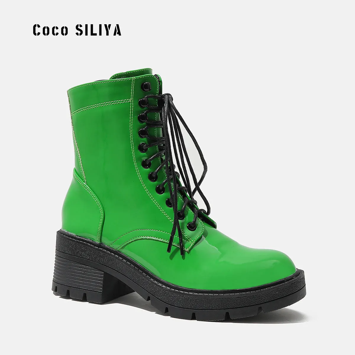 Green Platformed Combat Boots - Fern and Oak