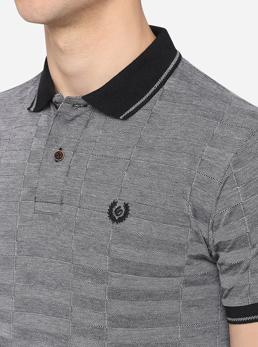 Grey Striped Slim Fit Polo T-Shirt | Greenfibre