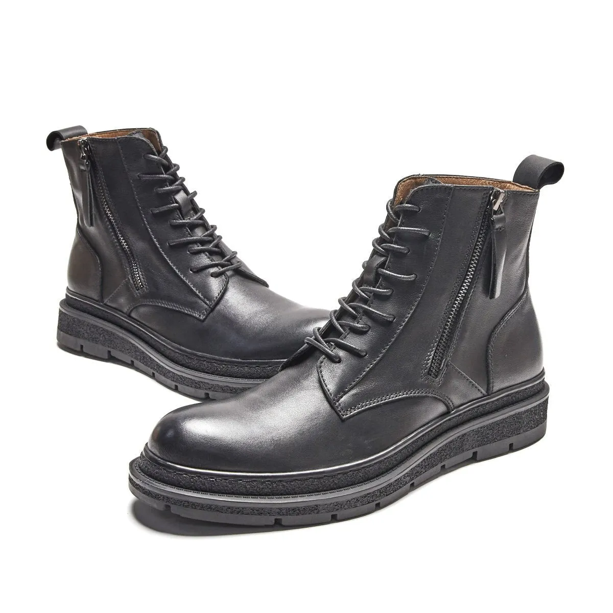 Handsome Heritage Zippers Deco Black Lace Up Leather Boots