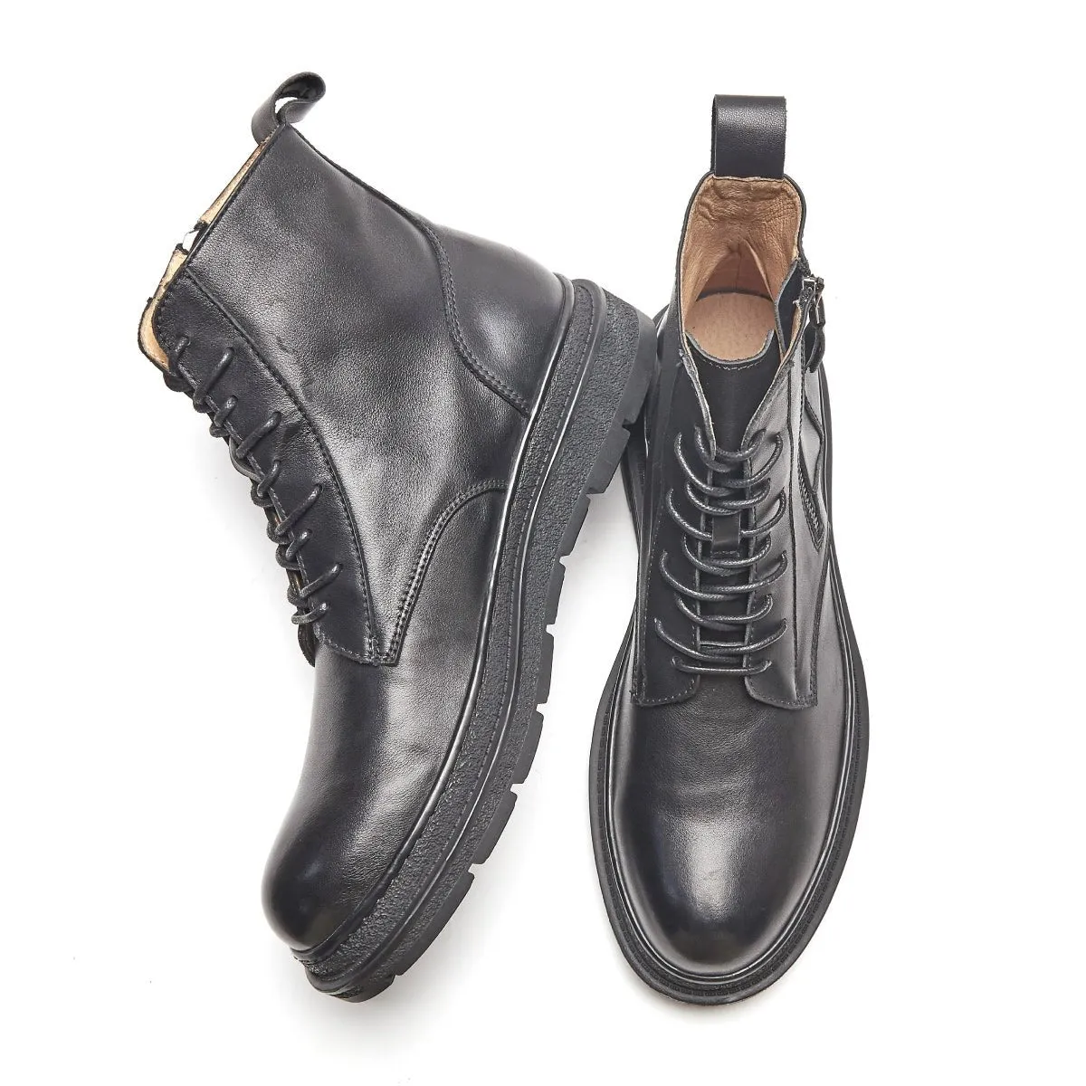 Handsome Heritage Zippers Deco Black Lace Up Leather Boots