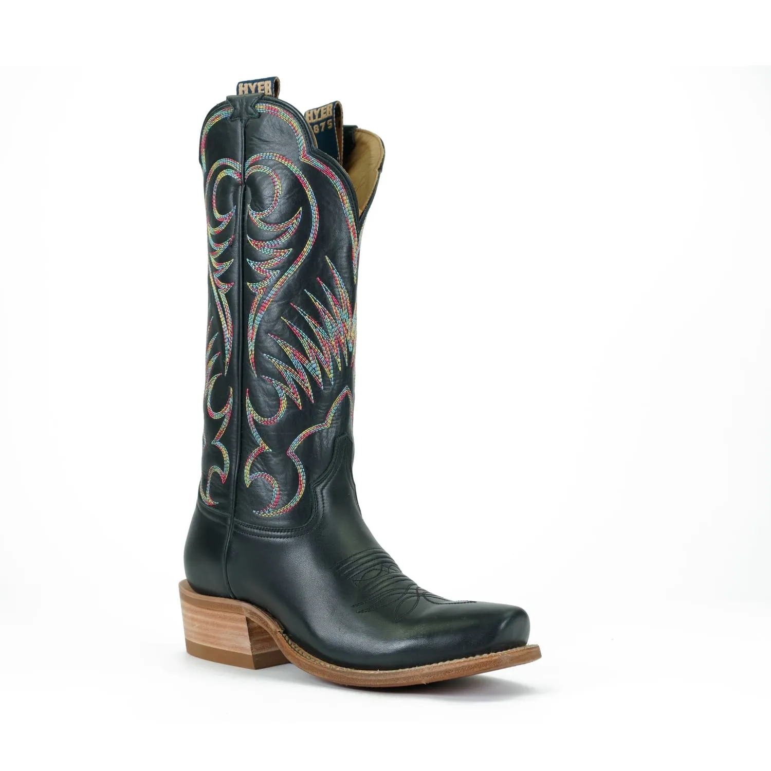 Hyer Ladies Leawood Black Cowhide Blunt Toe Western Boots