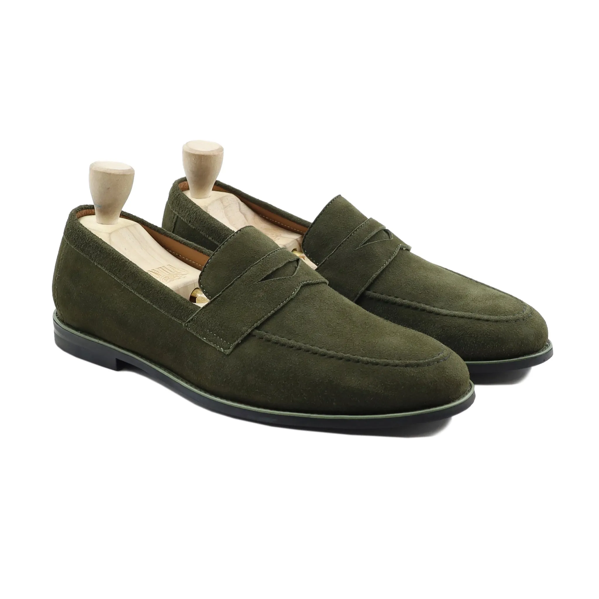 Karlstad - Men's Olive Green Kid Suede Loafer