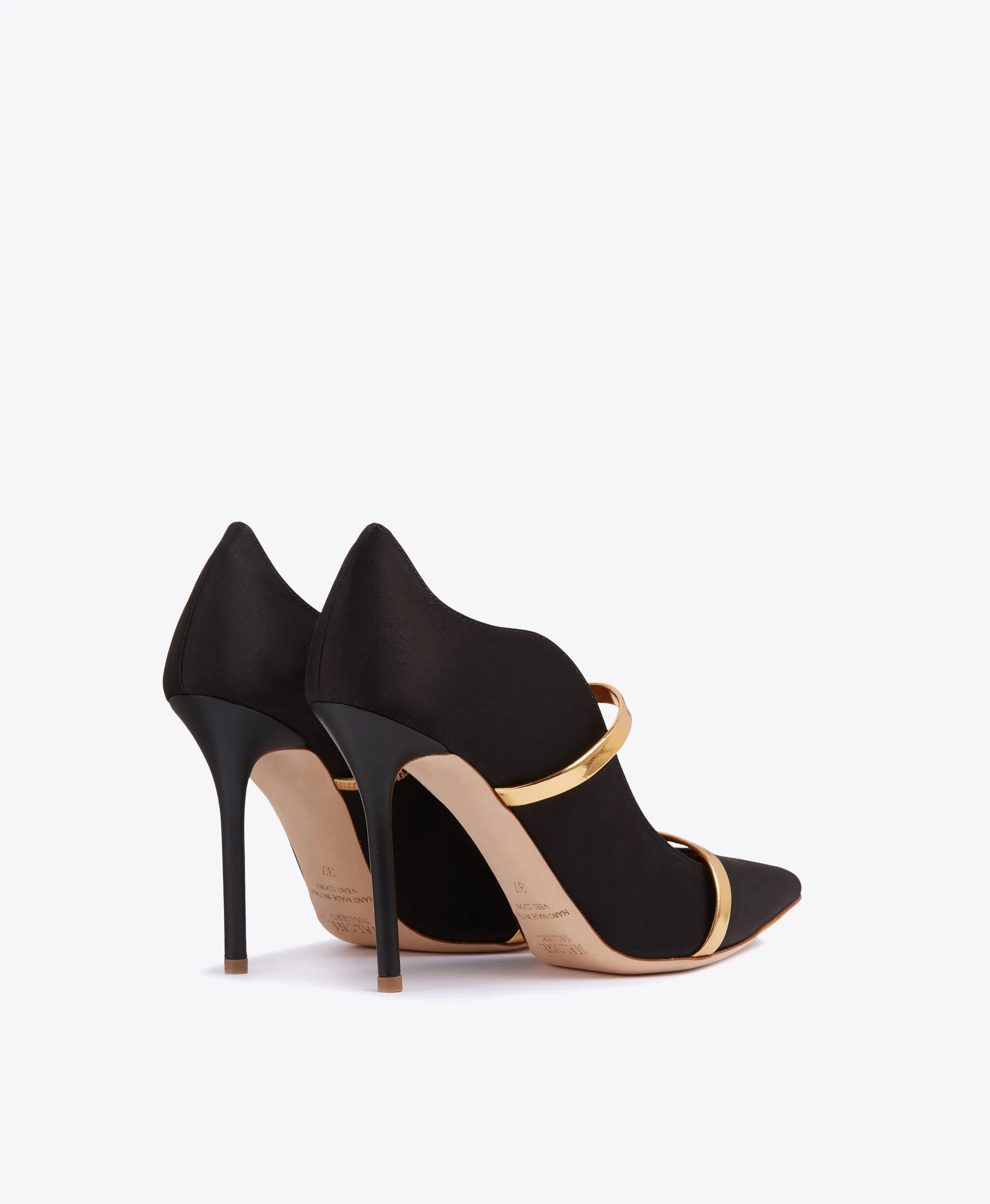 Maureen 100 Black & Gold Satin Pumps