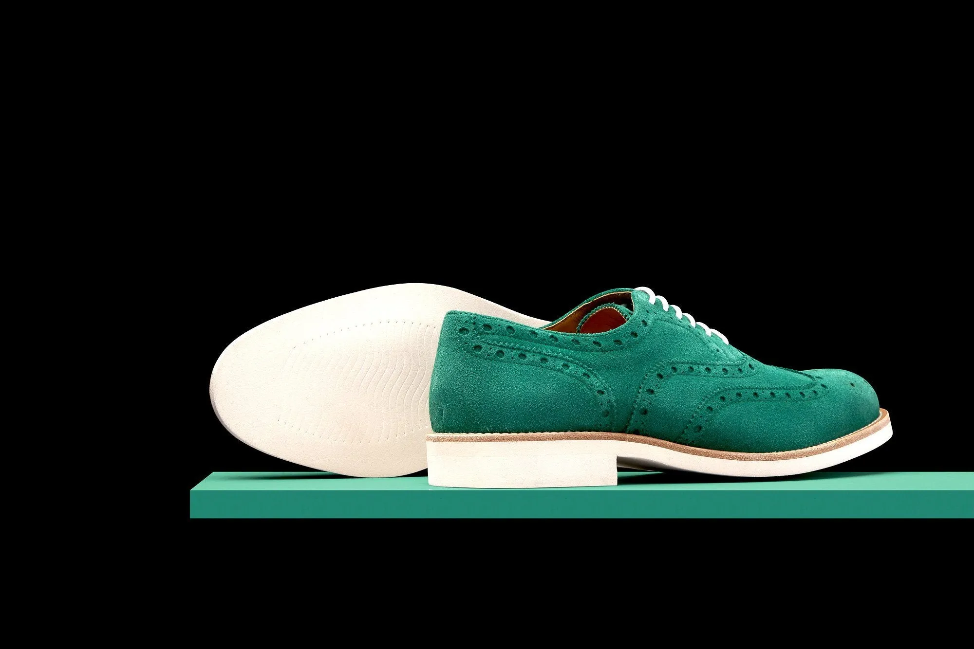 Mens Green & White Suede Wingtip Dress Shoes