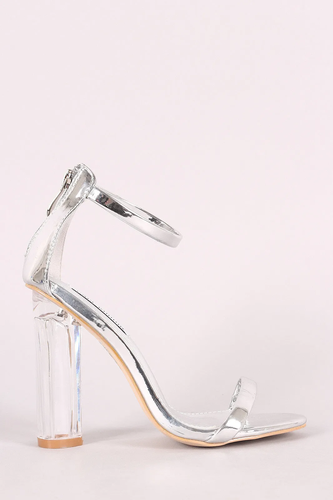 Metallic Ankle Strap Chunky Lucite Heel