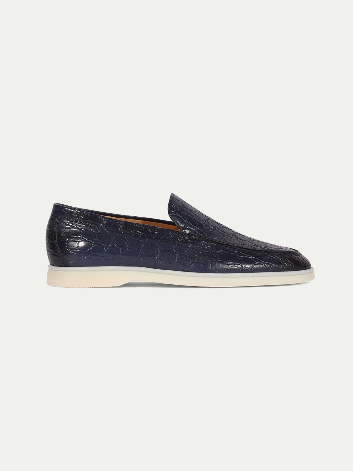 Navy Crocodile Yacht Loafers