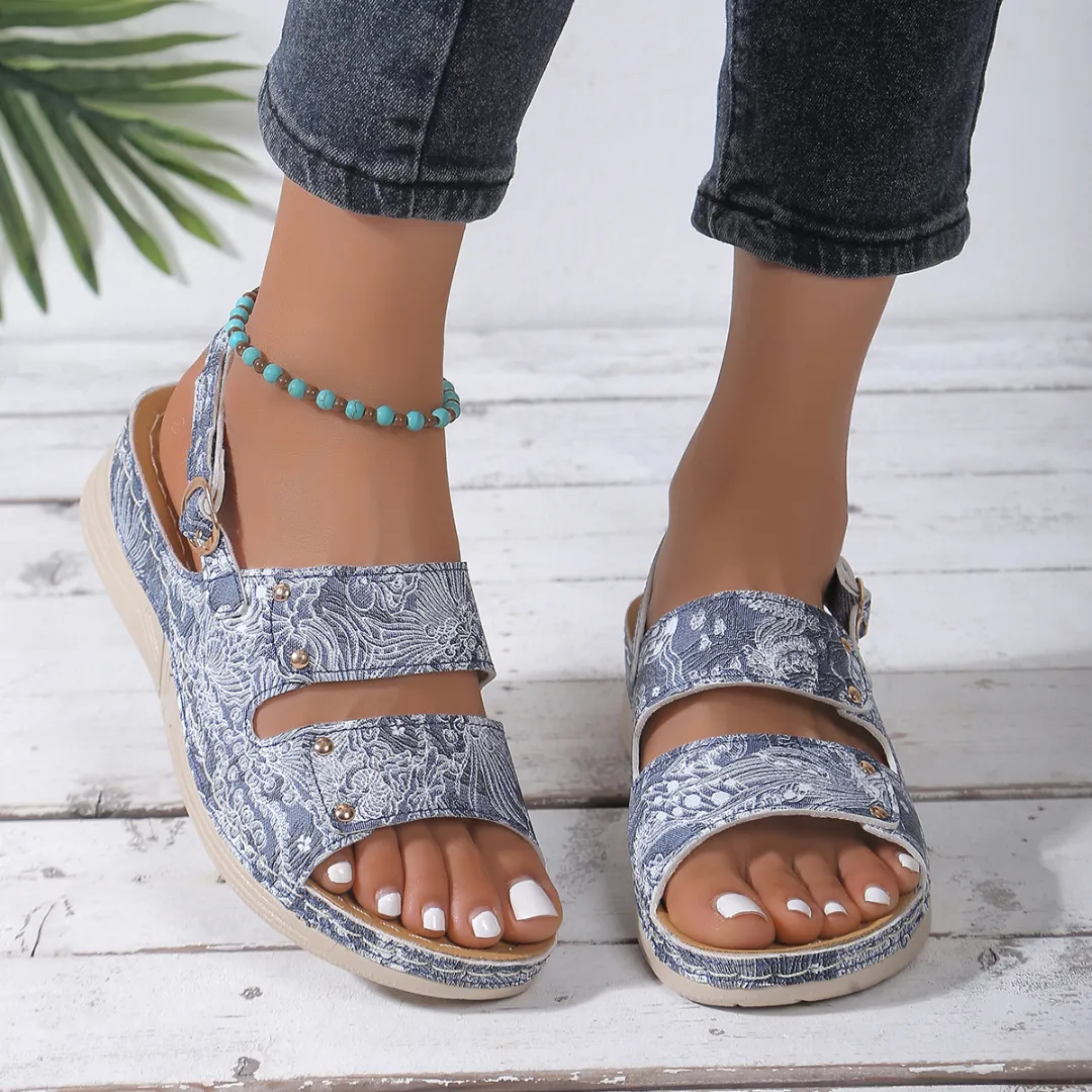 OCW Women Orthopedic Sandals Comfortable Soft Sole Floral Buckle Straps Beach Retro Summer Sandals