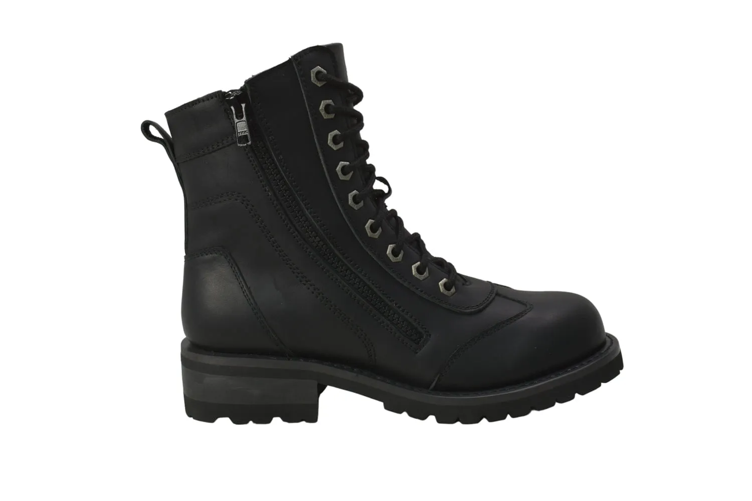 RideTecs Womens 8in Zipper Biker Black Military Boots