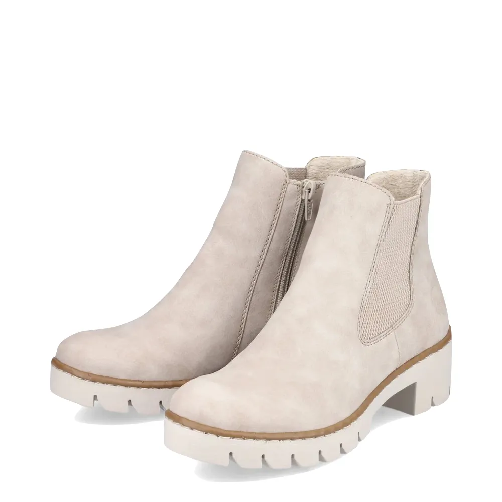 Rieker Women's Prisca 72 Side Zip Ankle Boot in Ginger Cream