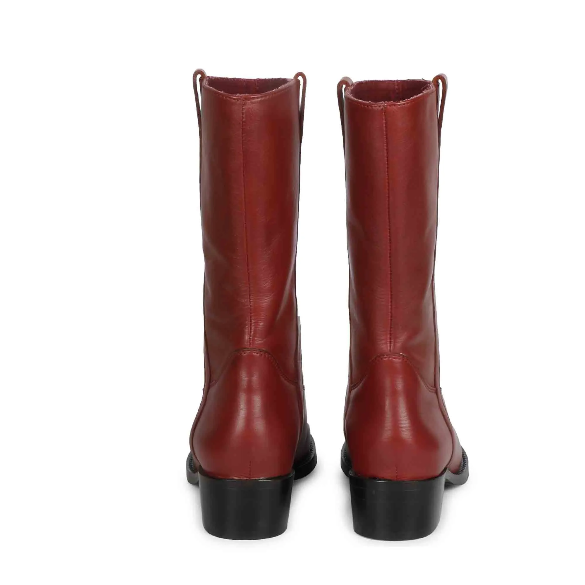 Saint Inès Florian Burgundy Leather Pull On Calf Boots