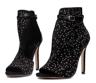 Shiny Black Rhinestone Heels