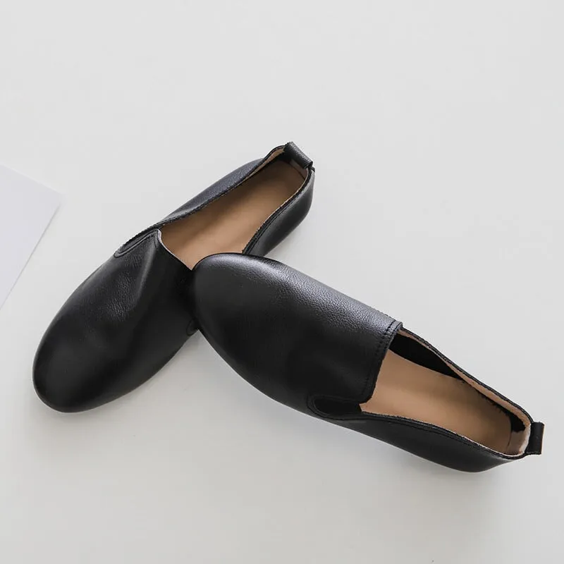 Soft Leather Flat Slip on Loafers for Women Handmade Black/Khaki/Beige