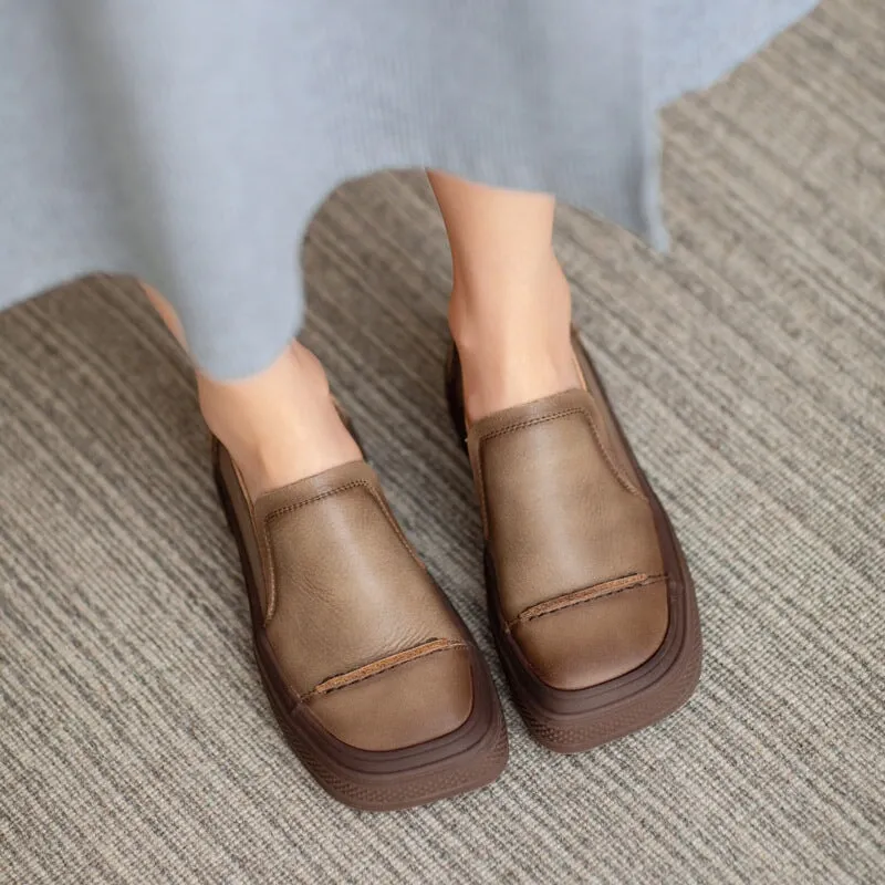 Soft Leather Flats Slip on Loafers for Women Handmade in Brown/Khaki