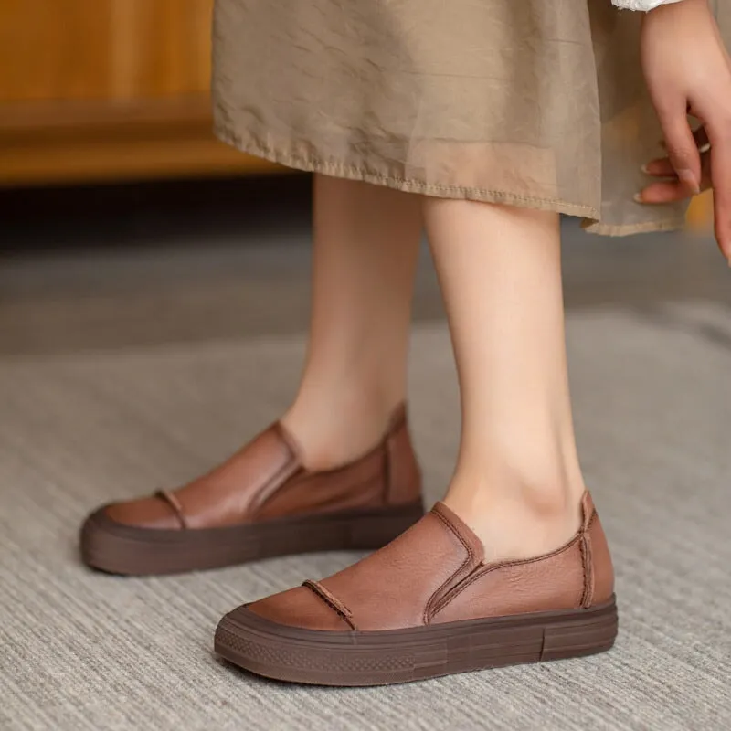 Soft Leather Flats Slip on Loafers for Women Handmade in Brown/Khaki