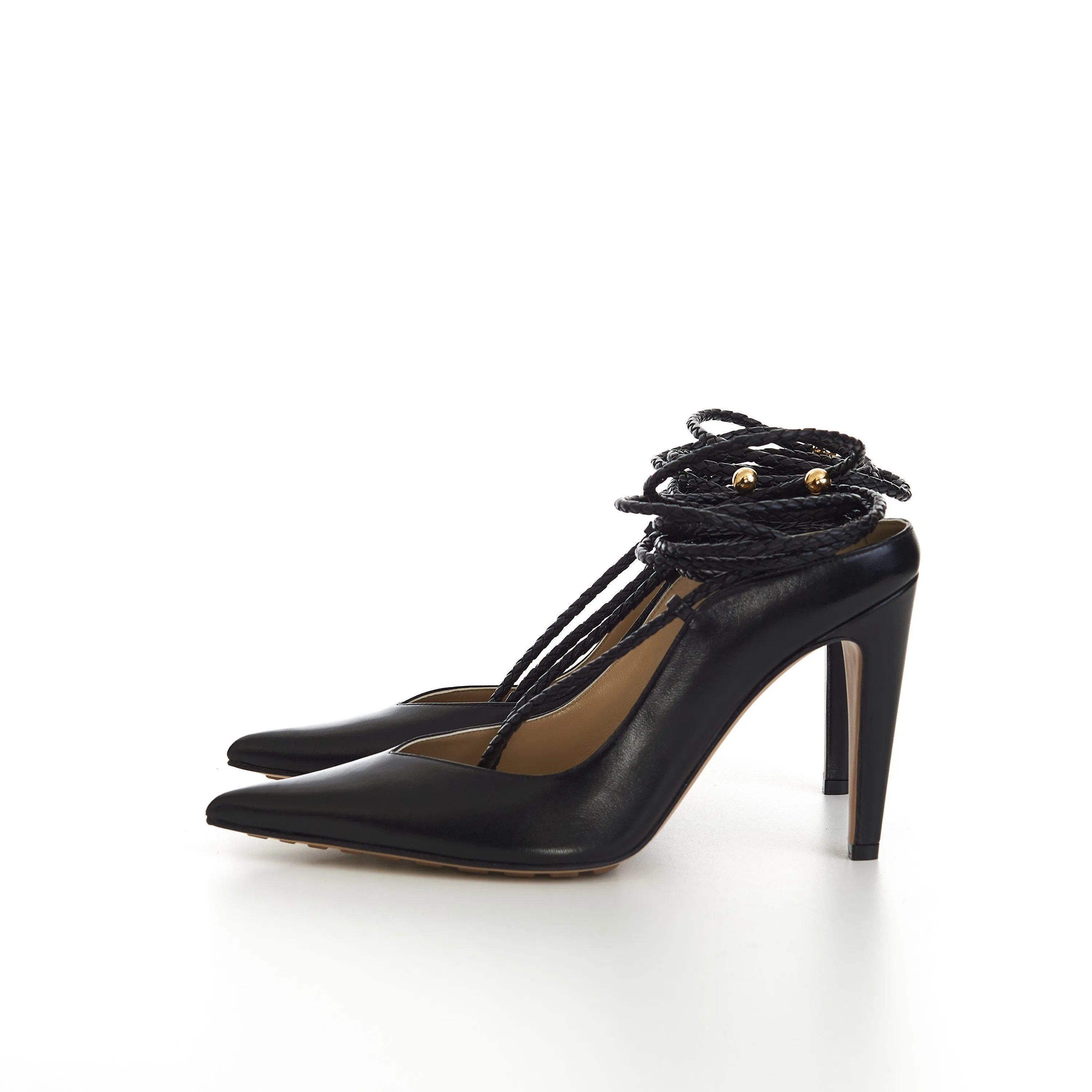 Spritz Strap Open Back Pumps In Black Leather