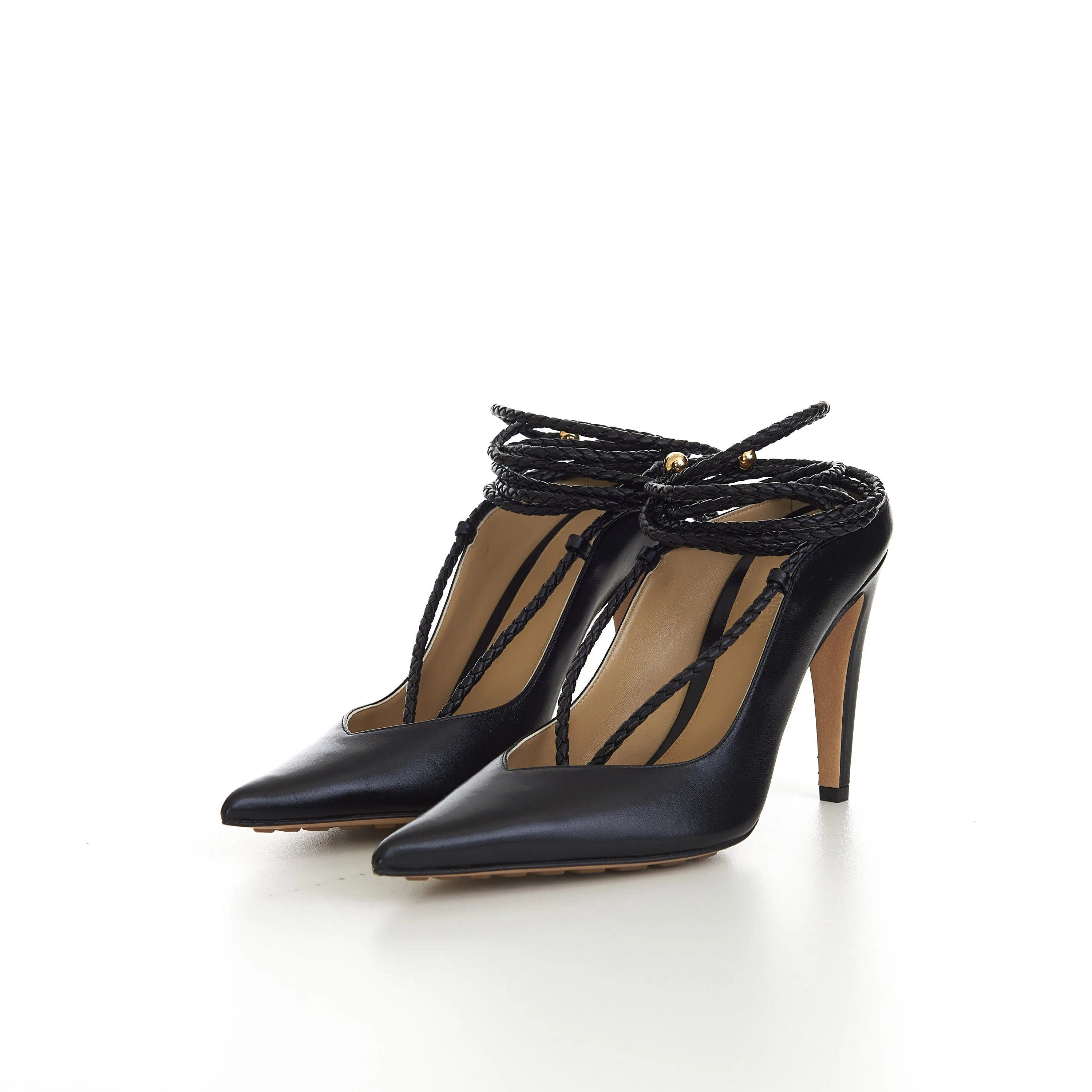 Spritz Strap Open Back Pumps In Black Leather