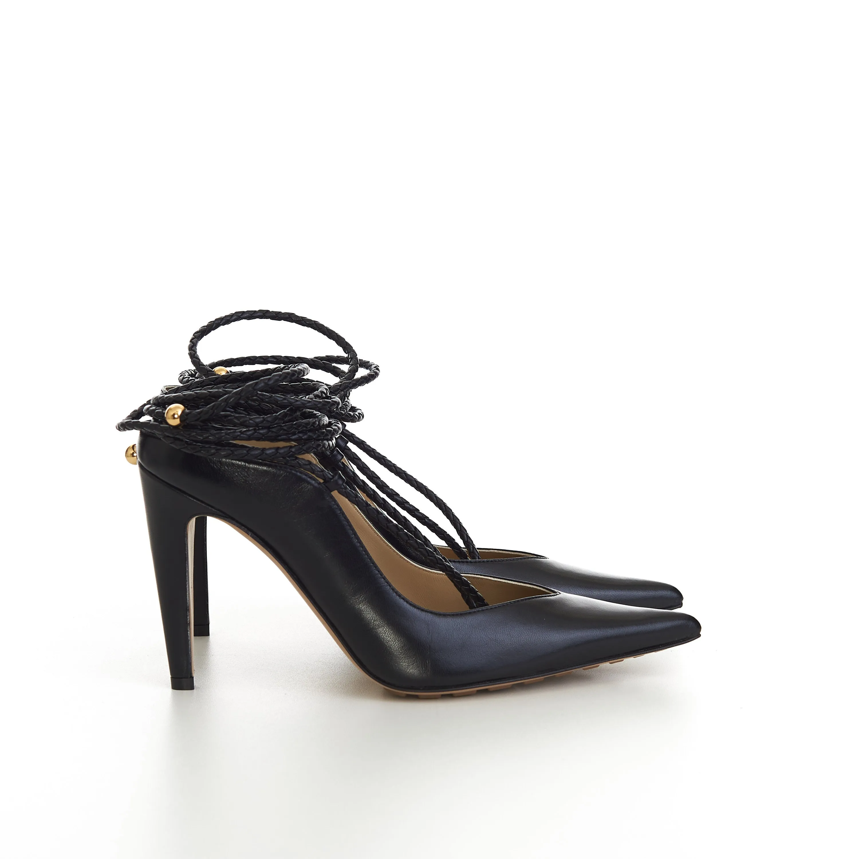 Spritz Strap Open Back Pumps In Black Leather