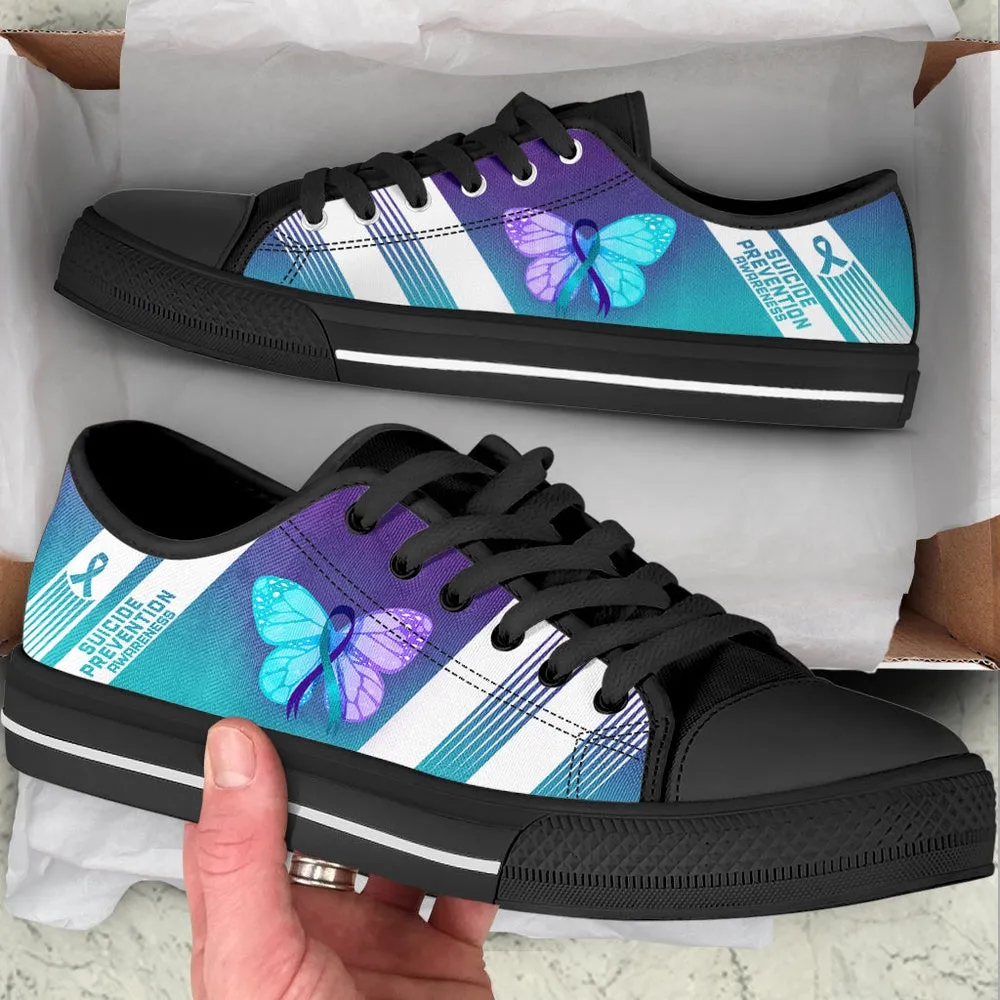 Suicide Prevention Shoes Striped Low Top Shoes , Low Top Sneaker, Low Top Canvas Shoes