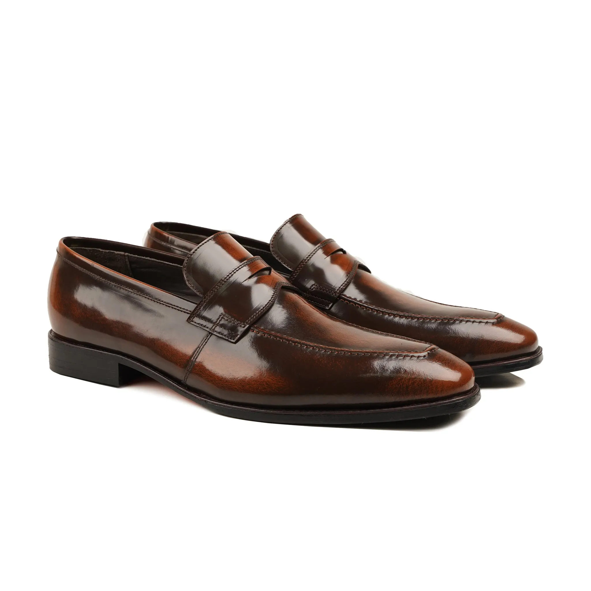 Vercelli - Men's Burnished Brown Box Leather High Shine Loafer