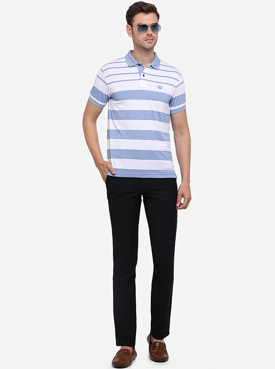 White & Blue Striped Slim Fit Polo T-Shirt | Greenfibre